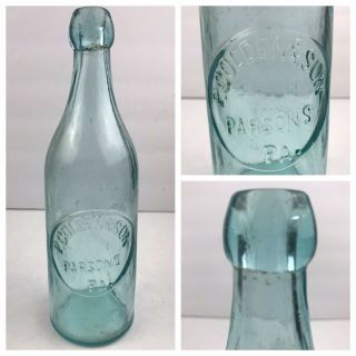 Vintage Aqua Blob Top Soda Water Bottle P Golden & Son Wilkes Barre (parsons) Pa