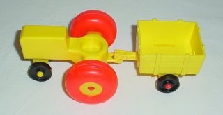 Vintage Fisher Price Little People Farm Tractor & Trailer Yellow Red