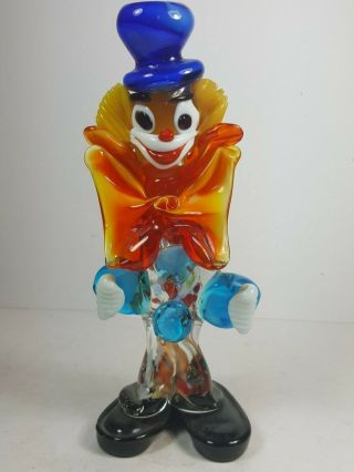Retro Vintage Murano Glass Clown 8.  5 " Tall - Blue Hat