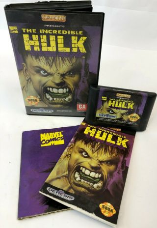 Vintage 1994 Sega Genesis Pair Complete Incredible Hulk w/ Poster & Spiderman 2