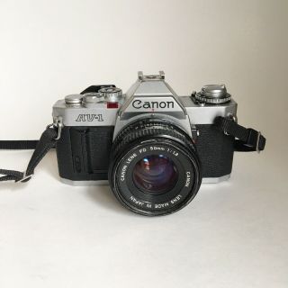 Canon Av - 1 35mm Slr Film Camera W/ Fd 50mm F/1.  8 Lens Vtg