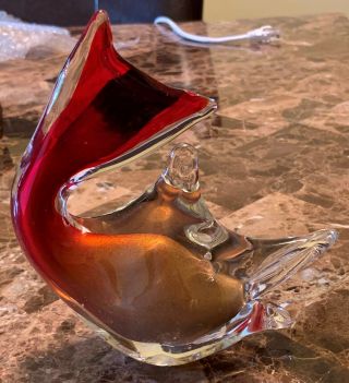 Vintage Murano Italian Art Glass Red And Gold Glass Fish