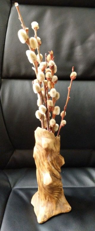 Vintage Ceramic Tree Trunk Vase With Real Authentic Pussy Willows From The 60 