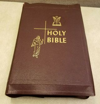 Vintage 1950 Holy Family Edition Of The Catholic Bible Red Letter & Illustrated