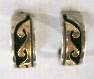 Vintage Signed BEAR Native American 14K Yellow Gold & Sterling Silver Earrings 5