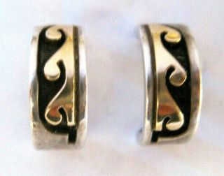 Vintage Signed BEAR Native American 14K Yellow Gold & Sterling Silver Earrings 6