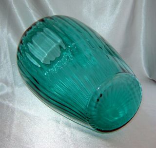 Vintage ANCHOR HOCKING Teal Blue/Green Tall Ribbed Art Deco Glass Vase (12.  5 