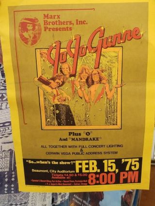 Jo Jo Gunne Rare Vintage Concert Poster February 15 1975 Beaumont Texas