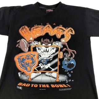 Vintage 90 ' s Chicago Bears Mens Shirt L NFL TAZ 2 - sided Bad To The Bone NOS Tee 3