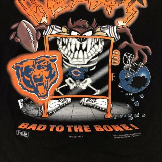 Vintage 90 ' s Chicago Bears Mens Shirt L NFL TAZ 2 - sided Bad To The Bone NOS Tee 4