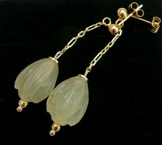 Vintage 925 Sterling Silver Gold Vermeil Xiuyan Jade Fuschia Earrings
