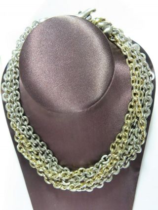 Vintage Givenchy Two Tone Multi Chain Toggle Choker Statement Necklace