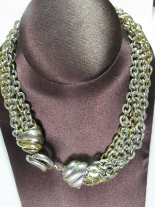 Vintage Givenchy Two Tone Multi Chain Toggle Choker Statement Necklace 2