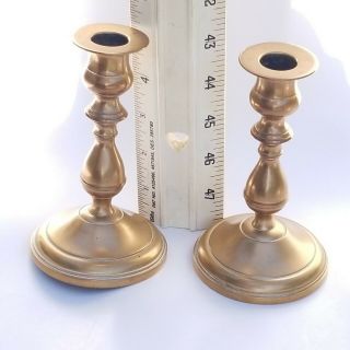 Vintage Set Of 2 Solid Brass Candlestick Candle Holders Signed 5 " Tall