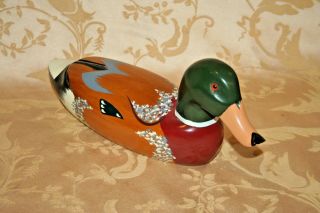 Vintage Hand Carved & Painted 14 " Solid Wood Male Mallard Decorative Duck Decoy