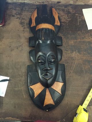 Vintage Wooden Tribal Mask Wall Decor 29”