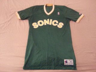Mens Vintage Champion Seattle Supersonics Shirt M Medium Green Athletic
