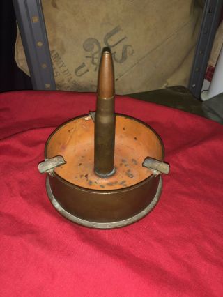 Wwii Ww2 1944 Us Trench Art Bullet Ash Tray M2a1 Artillery Shell Ashtray Vintage