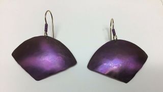 Vintage Titanium Drop Dangle Earrings 1970’s Artist Made Hammered Purple
