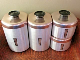 Vintage MCM Mid Century 50 ' s Aluminum,  Copper Tops,  Stackable CANISTER SET 3
