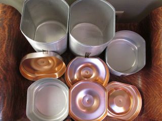 Vintage MCM Mid Century 50 ' s Aluminum,  Copper Tops,  Stackable CANISTER SET 5