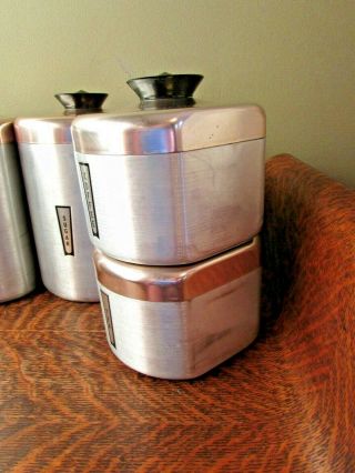 Vintage MCM Mid Century 50 ' s Aluminum,  Copper Tops,  Stackable CANISTER SET 6