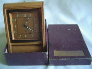 Vintage Le Coultre Folding Alarm Clock Desk / Travel Leather Covered