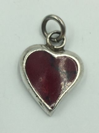 Vintage Mexican Sterling Silver 925 Red Stone Inlay Heart Pendant