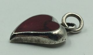 Vintage Mexican Sterling Silver 925 Red Stone Inlay Heart Pendant 2