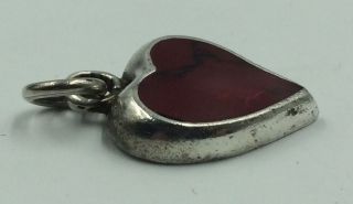 Vintage Mexican Sterling Silver 925 Red Stone Inlay Heart Pendant 3