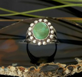 Vtg Sterling Silver Old Fred Harvey Era Navajo Green Turquoise Ring Sz 6.  25