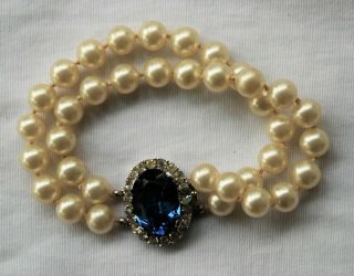 Vintage Trifari Faux Pearl And Crystal Bracelent