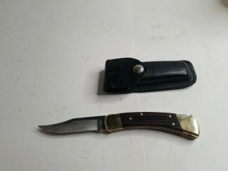 Vintage Buck 110 Pocket Knife With Leather Case 4 Dot