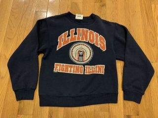 Vintage Illinois University Fighting Illini Crewneck Sweatshirt Nutmeg Size Larg