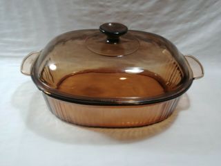 Vtg Corning Ware 4l Oval Roaster Vision Amber Glass Casserole With Pyrex Lid Usa