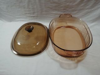 VTG Corning Ware 4L Oval Roaster Vision Amber Glass Casserole with Pyrex Lid USA 4