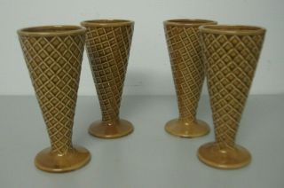 Betty Utley Waffle Sugar Cones Ice Cream Cup Glass Dish Vtg 1973 Set Of 4