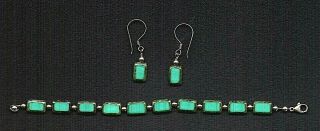 Vintage Turquoise Sterling Silver Bracelet And Earrings Set