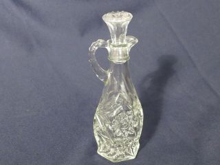 Vintage Fancy Clear Glass Starburst 7 & 3/4 " Syrup Vinegar Oil Cruet W/ Stopper