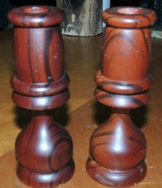 Vintage Pair Brown Wooden 6 " Candle Stick Holders