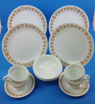 Vintage Corelle Butterfly Gold Corning Ware 16 Piece Service For 4