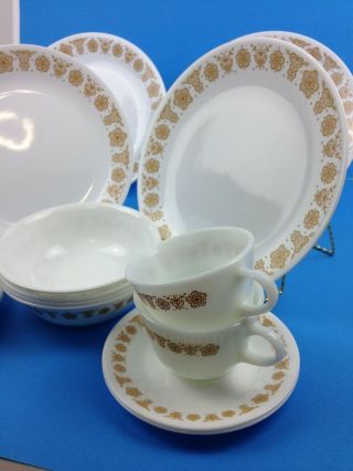 Vintage Corelle Butterfly Gold Corning Ware 16 Piece Service For 4 3