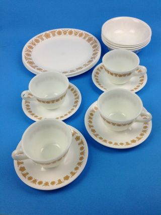 Vintage Corelle Butterfly Gold Corning Ware 16 Piece Service For 4 4