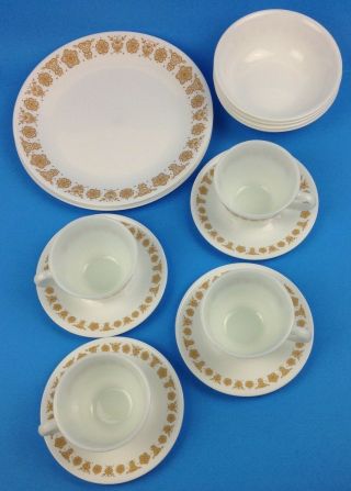 Vintage Corelle Butterfly Gold Corning Ware 16 Piece Service For 4 5