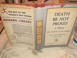 Death Be Not Proud A Memoir By John Gunther 1953 Modern Library Hardcover/dj