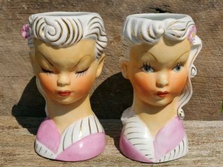 Matching Gorgeous Vintage Lady Head Vases