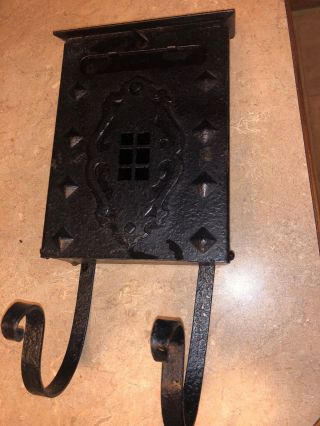 Vintage Cast Iron Wall Mount Mailbox Drop Front Postbox W/ Newspaper Holder