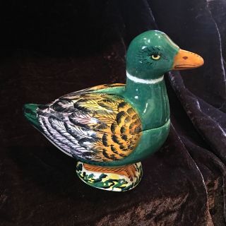 Vintage Duck Gravy Tureen Made In Italy Hand Painted
