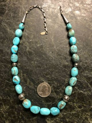 Vintage Sterling Silver Running Bear Turquoise Stamped Bench Beads Necklace 925