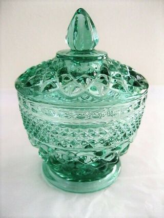 Vintage Green Glass Covered Sugar Bowl,  " Wexford " Anchor Hocking